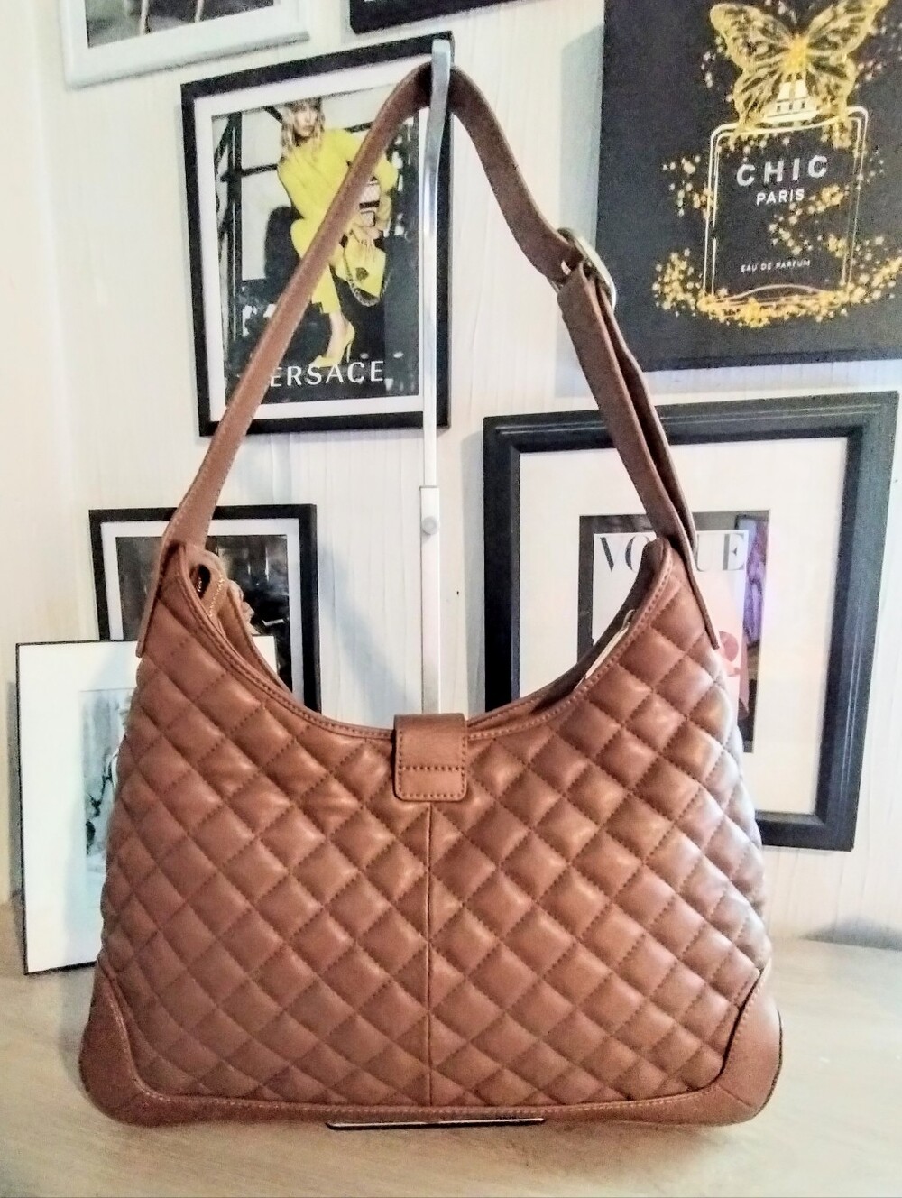 Talbots Equestrian Horsebit Style Quilted Genuine Leather Shoulder Bag - Picture 4 of 15